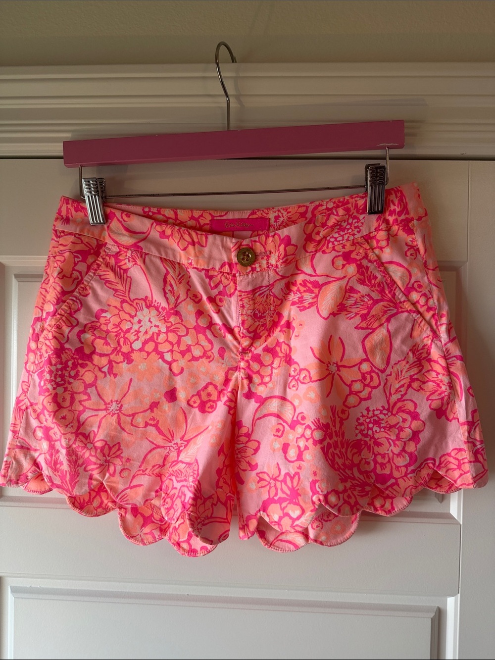 Lilly Pulitzer Neon Pink and Coral Floral Scalloped Shorts